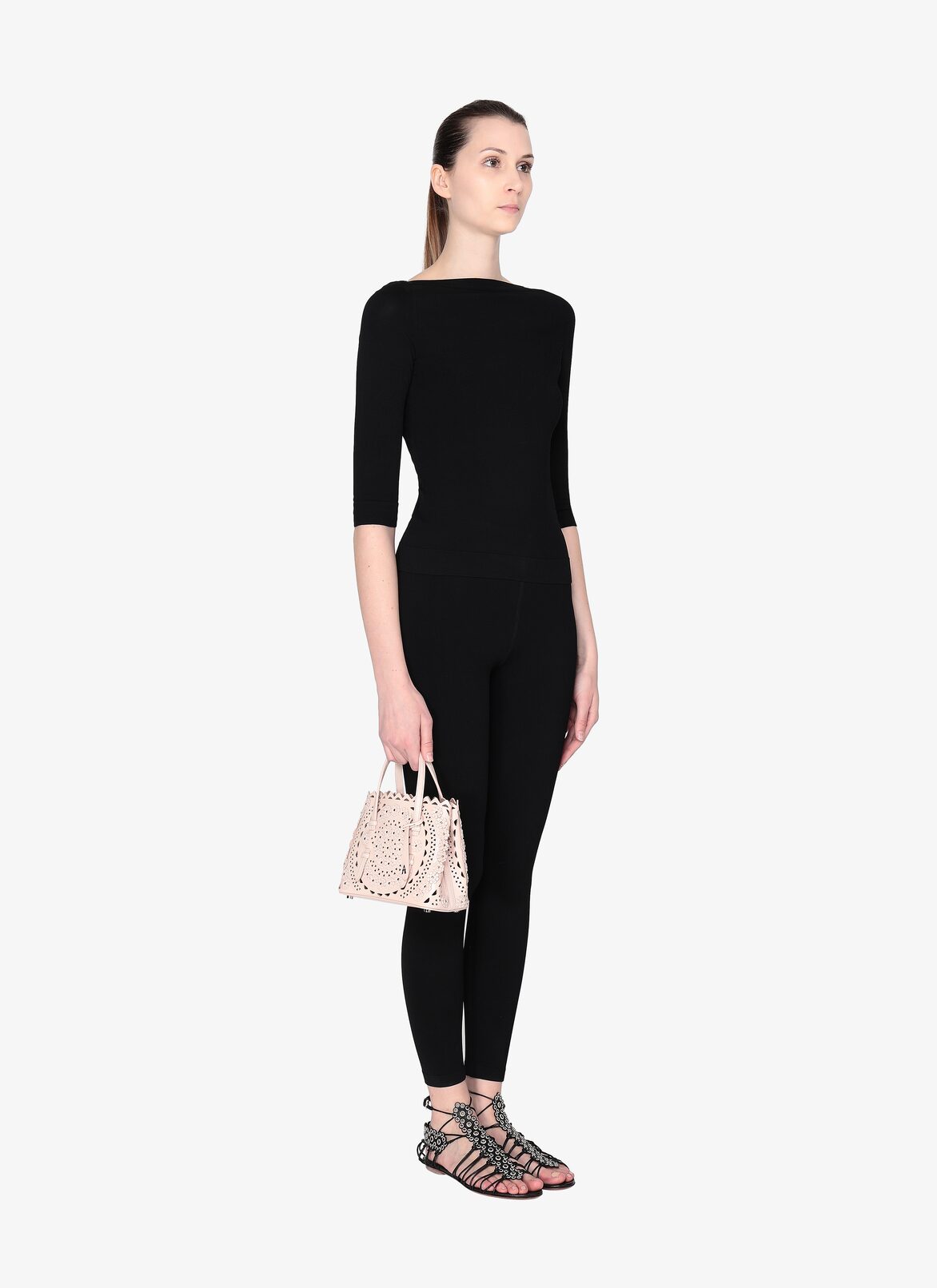 MINA MINI CUIR LUX NEW VIENNE FLEUR GALET ALAÏA GRAY  MINA MINI CUIR LUX NEW VIENNE FLEUR GALET